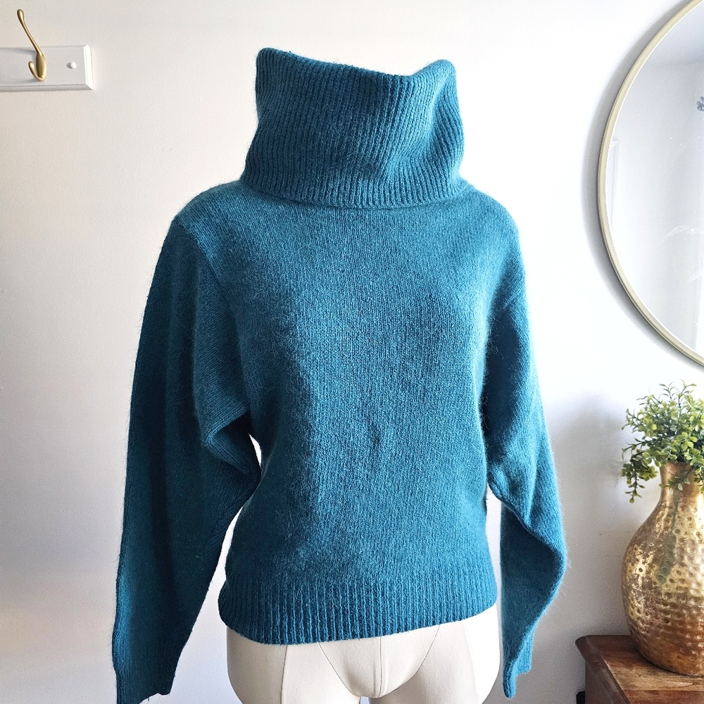 Vintage I.B. Diffusion Teal Cowl Neck Sweater Silk Angora Rabbit Wool Blend L
